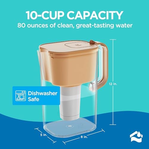 HOMEWATER 10-Cup Pitcher Filter (Peach) – BPA-Free, High-Capacity 2.4L Pitcher with Fast-Flow Carbon Filter, Wide Mouth for Easy Pouring, Removable Filter Replacement, Locking Lid, and Dishwasher-Safe - Image 6