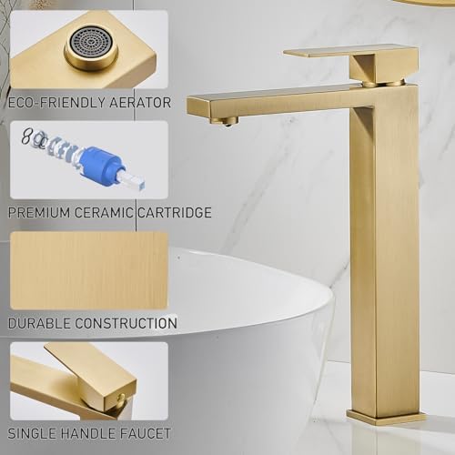 AVSIILE Brushed Gold Vessel Sink Faucet, 1 Hole Single Handle Tall Faucets - Image 3