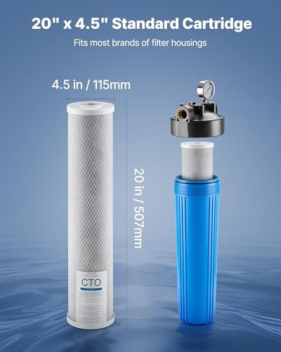 VEVOR CTO Whole House Water Filter - Universal Fit 20 x 4.5 Inch - Activated Carbon Block Cartridge Replacement, 5 Micron Coconut Shell Charcoal Filter, Reduce Chlorine, Bad Taste, Odor - Image 4