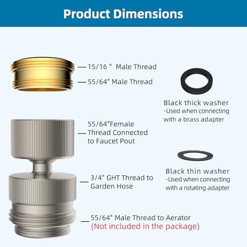 Hibbent Sink Faucet to Garden Hose Adapter, 360-Degree Swivel 55/64 Inch Female Thread, Sink Hose Attachment for Faucet Adapter Connector, Brushed Nickel - Image 2