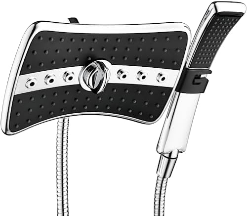 BRIGHT SHOWERS High Pressure Dual Shower Head Combo, Handheld Showerhead Rainfall Shower Head Combo with Black Face, 60 Inch Long Stainless Steel Shower Hose, Chrome by BRIGHTSHOWERS