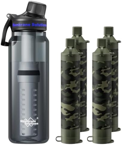 Membrane Solutions Personal Water Filter Straw S1(4P), Filtered Water Bottle 36Oz BPA-Free Plastic Water Bottles with 6-Stage 0.1μm Filtering | Portable for Survival, Camping, Hiking, and Emergency Us by MembraneSolutions
