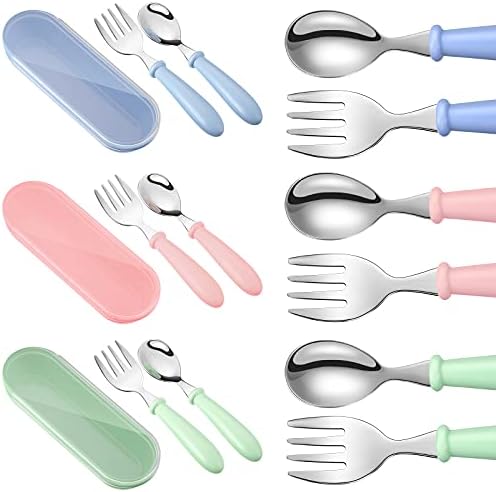 Patelai 9 Pcs Toddler Utensils Fork Spoon with Case,Blue, Green, Pink by Patelai