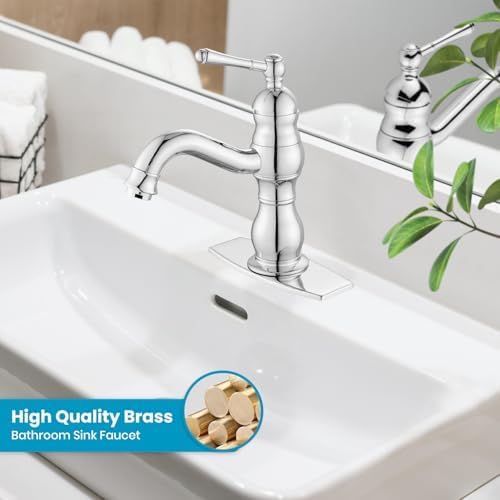gotonovo Bathroom Faucet 1 Hole Vintage,Polish Chrome,5.9” Spout Reach - Image 2