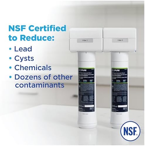 EcoPure ECOP20 2 Stage Under Sink Water Filter System – NSF-Certified to Reduce 58 Contaminants – Clean Drinking Water – Easy Filter Changes – Includes Chrome Faucet & Filters - Image 5