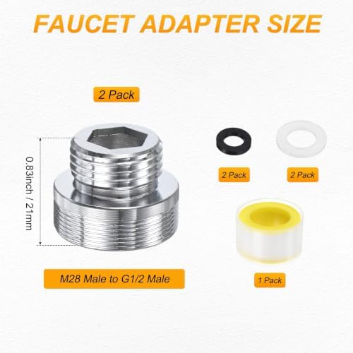 M METERXITY 2-Pack Faucet Adapter, M28 Male to G1/2 Male, for Kitchen - Image 3