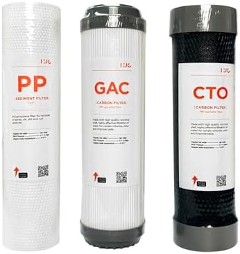 3 Stage RO Water Filter Replacement Set - Sediment + GAC + CTO Post Carbon, 3 filters in a Set fit most 10“ RO water system, 10x2.5 inch, natural Cocoanut active charcoal filters by HJCSandmonkWaterFilterCoLtd