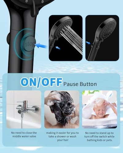 FASDUNT Shower Head with Handheld, High Pressure Showerhead with Hose Black - Image 4
