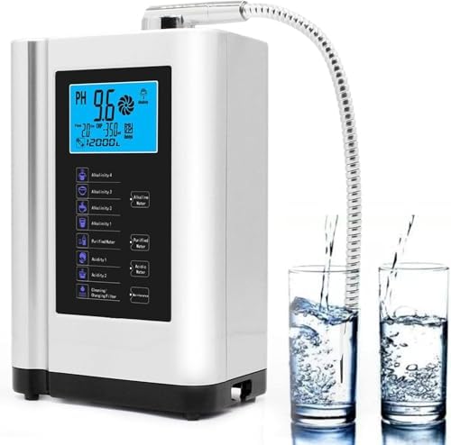 Alkaline Water Ionizer Machine, Water Machine PH 4-10.5 for Alkaline & Acidic Water, 5 Titanium Plates, Up to -500mV ORP, 8,000L Filter, 7 Water Settings, Auto-Cleaning, Intelligent Voice White by Unknown