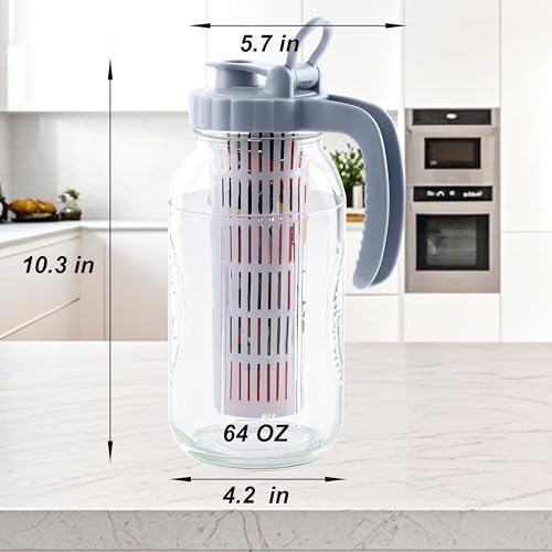 Mason Jar Pitcher With Fruit Infuser 2 Quart Water Pitcher With Pour Spout Lid 2 Pack Half gallon Wide Mouth Glass Carafe For Milk, Fruit Infused Water, Iced Tea, Lemonade, Cocktail, Cold Brew Coffee - Image 6