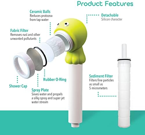 Barumi Livo Handheld Filtered Showerhead for Kids - Octopus Lime | Micro Laser-Cut for Soft Water Spray, Multi-Level Filtration Removes Chlorine and Impurities for Skin and Hair - Image 3