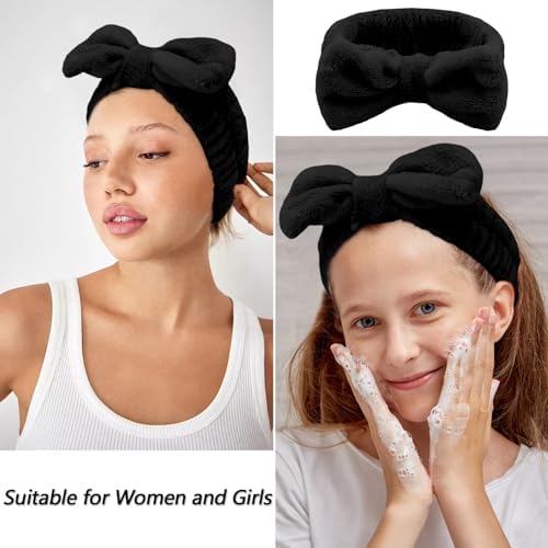 VELSCRUN 6 Pack Spa Headband, Makeup Headband, Face Wash Headbands, Skincare Headbands, Black Sponge Hair Band Bow Tie Spa Head Band for Washing Face Wristband Set Hair Accessories for Women Gifts - Image 5