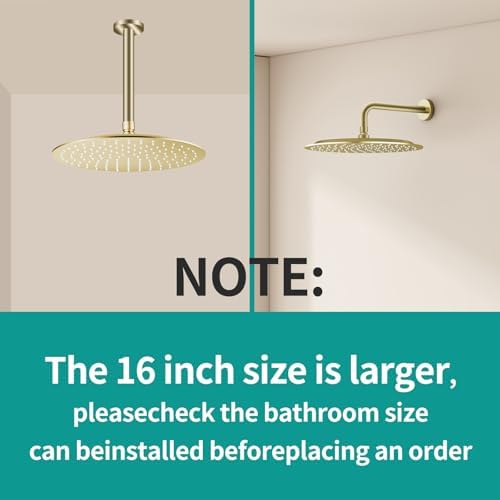 All Metal 16Inch Rain Shower Head - Heavy Duty Stainless Steel, Easy Install, High Water Flow, Ultra-Thin Modern Design for Bathroom (Brushed Gold) - Image 3