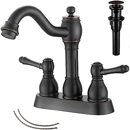 Oil Rubbed Bronze Bathroom Faucet, 2 Handles, 4 Inches Centerset by GGStudy