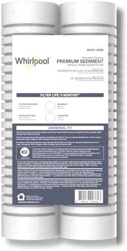 Whirlpool 10" x 2.5" Whole Home Standard Capacity Sediment Filters WHKF-GD05, 5 Micron, 6-Month Filter Life, Reduces Sediment, Sand, Soil, Silt & Rust, for standard filter housings, 2-Pack by Unknown