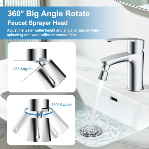 Faucet Aerator 4 Modes, 360° Swivel Faucet Sprayer Head Attachment, Chrome - Image 2