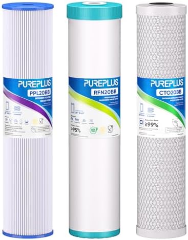 PUREPLUS 20"x4.5" Whole House Water Filter, 3-Stage Pleated, Iron & Carbon by PUREPLUS