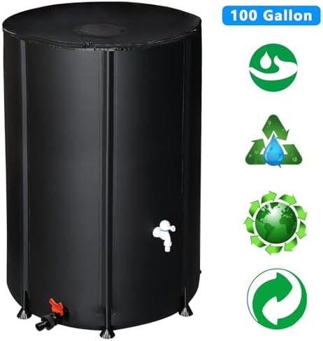 Outvita 100 Gallon Collapsible Rain Barrel, Garden Water Storage Tank, Portable Folding Rainwater Collector, Water Catcher with Filter Overflow Kit Faucet Black - Image 2