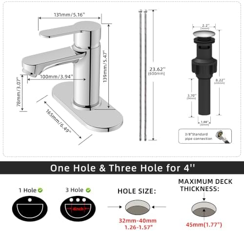 BELZ Chrome Bathroom Faucet, Lead-Free for 1 or 3 Hole 4" Vanity Sink - Image 2