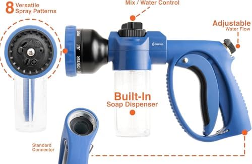 3-Pack Corvid Adjustable Nozzle with Soap Dispenser, 8-Pattern Spray Hose Nozzle for Cleaning Cars, House, and Pets - Lightweight Plastic Design - Image 3