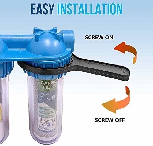 Dual Whole House Water Filter System, Transparent Standard Housings, Presser Relief Valve, 3/4” Inlet/Outlet Brass Port, Yearly supply of Sediment & Carbon Cartridges Meets NSF Standards & Regulations - Image 4