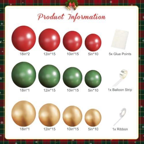 CROSSFINGERS Green Red Gold Balloon Arch Kit for Christmas Party Decoration - Image 2