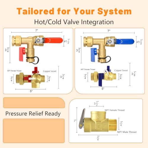 1PC HeSun 3/4" Copper Tankless Water Heater Service Valve Kit(TOOL033-1) - Image 2