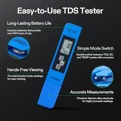 VIVOSUN Digital PH Meter, TDS and EC Pen for Water, Soil Moisture Tester for Hydroponics, Pool and Aquarium, Yellow Blue, UL Certified - Image 3