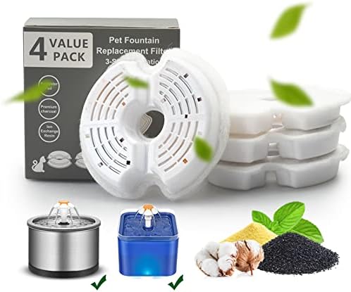 Cat Water Fountain Filters, Multiple Filtration Pet Water Fountain Replacement Filter,8 or 12 Packs of Cotton Activated Carbon Cat Fountain Filters (Filter 4 Pack) by OYESauto