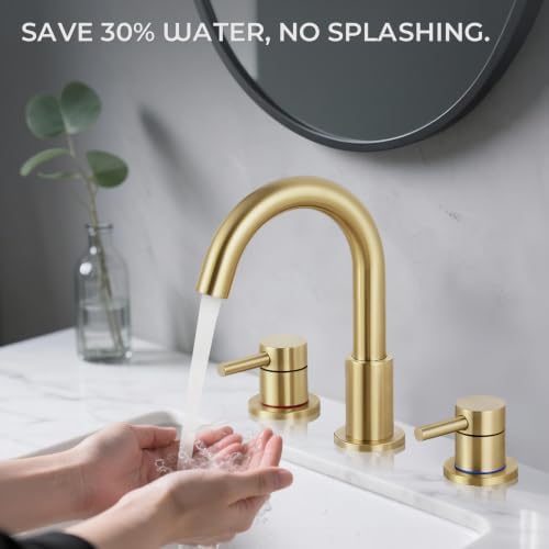 Bathroom Faucet 3 Hole Brushed Gold, 2-Handle Widespread Faucet - Image 5