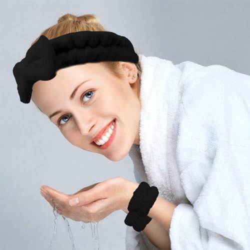 Black Skincare Bubble headband and wristband set for Face Washing - Image 2