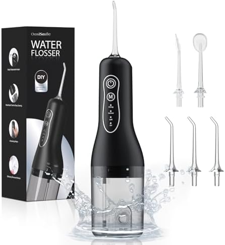 Water Flosser for Teeth Cordless: 260ML Portable Oral Irrigator with DIY Strength for Daily Oral and Braces Care, 4 Modes & 5 Jet Tips, 40-Day Battery, IPX7 Waterproof Dental Flosser for Home Travel by OasiSmile