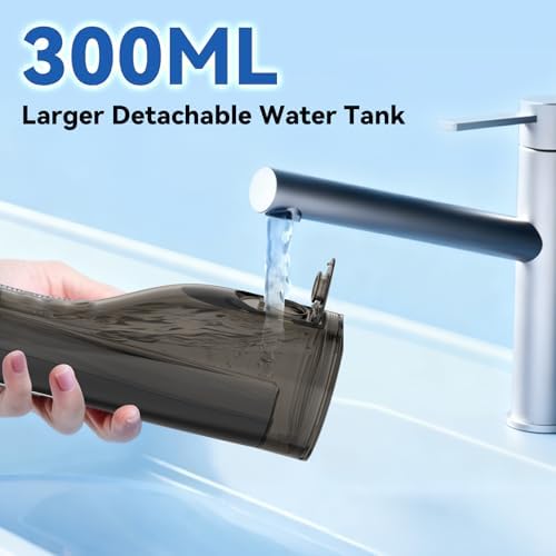 Cordless Portable Water Flosser with 300ML Tank: Rechargeable Oral Irrigator with 5 Tips for Travel, Braces Care and Sensitive Gums, IPX7 Waterproof Teeth Cleaning Device(Black) - Image 3