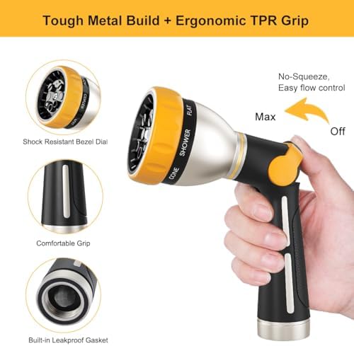 FANHAO Thumb Control Garden Hose Nozzle Heavy Duty Metal, 8 Spray Patterns - Image 3