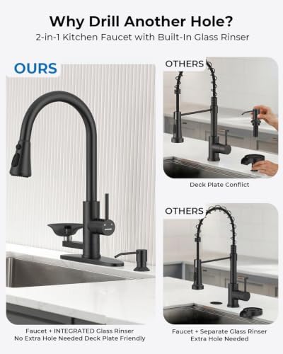Kitchen Faucet with Glass Rinser, Pull Down Sparyer, 3 Water Modes - Image 7