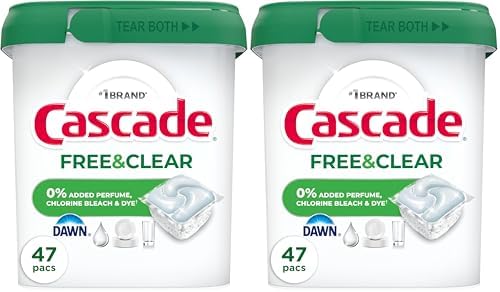 Cascade Free & Clear Dishwasher Pods, Dishwasher Detergent, Dish Detergent Soap, Unscented, 47ct (Pack of 2) by Cascade