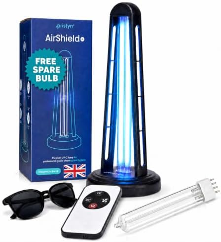 AirShield+ UV Light Sanitizer for Whole Room, UVC Lamp with Remote Control, 3 Timer Settings & Auto Safety Shutoff, Spare Bulb Included, Portable Ultraviolet Light for Home & Office by Pristyn