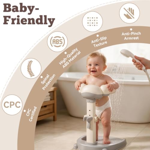 Baby Shower Stand for Babies 6+ Months, 5-Level Adjustable Height - Image 2