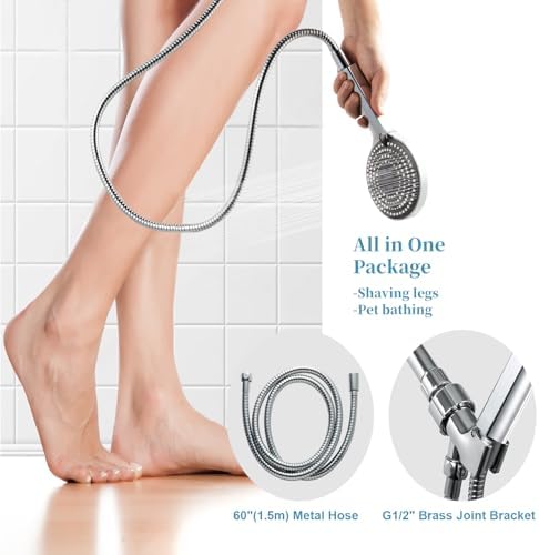 OFFO Handheld Shower Head Set, 6-Mode High Pressure Handheld Sprayer with 60 in Stainless Steel Hose & Holder, High Flow Large Powerful Boosting Handheld Showerhead for Low Water Pressure, Chrome - Image 7