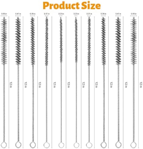 Tube Cleaning Brush,Brass Stainless Steel Engine Cleaning Brushes,12 inch Long Round Wire Pipe Cleaner for Deep Pipes (Yellow and Silver, 20 Pcs-5 Size) - Image 2