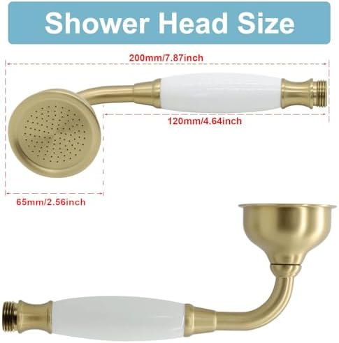 HOMEDEC Vintage Handheld Shower Head with 59" Flexible Hose, Brushed Gold - Image 5