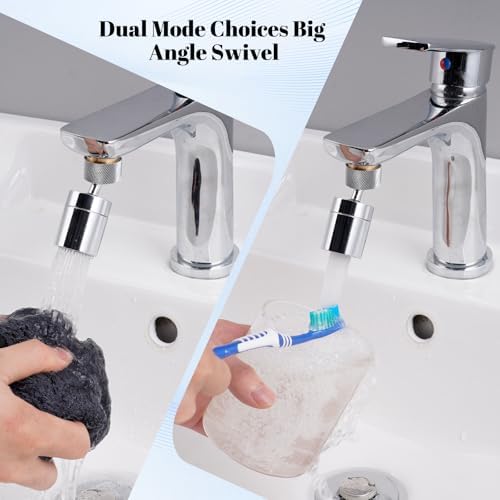 Hibbent NSF/ANSI/CAN 61 Certified Dual-function Faucet Aerator, CUPC Certification Big Angle Rotate Kitchen Sink Aerator 360 Degree Swivel Sink Sprayer Attachment-55/64 Inch Female Thread-Chrome - Image 3