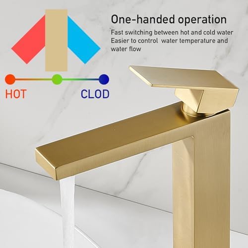 AVSIILE Brushed Gold Vessel Sink Faucet, 1 Hole Single Handle Tall Faucets - Image 4