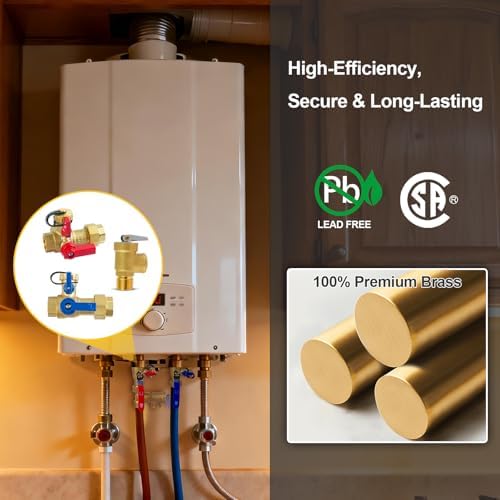3/4 Inch Tankless Water Heater Valve Kit with Pressure Relief Valve and Ball Valve,Clean Brass & NPT Thread - Image 3