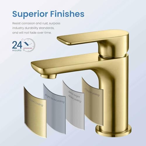 KIBI Tender Brushed Gold Bathroom Sink Faucet with Pop-Up Drain | Single Handle Solid Brass High Arc Spout | Smooth Water Flow and Corrosion-Resistant (Brushed Gold W/Pop Up Drain) - Image 6
