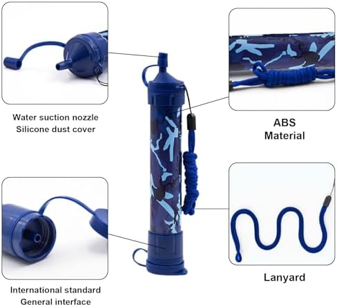 Water Straws Filter, Personal Backpacking Water Filter Straw Portable for Camping Hiking Travels (Blue Camouflage) - Image 4