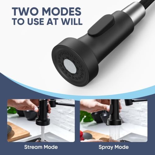 WEWE Matte Black Kitchen Faucet with Pull Down Sprayer, Commercial Stainless Steel Spring Single Handle Single Hole Sink Faucet for Farmhouse, RV, Laundry and Utility Room - Image 4