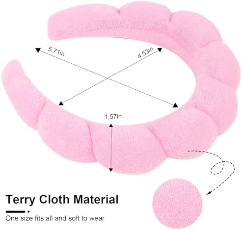 3 Pack Spa Headbands - Terry Cloth Puffy Hair Bands for Skincare, Makeup, and Face Washing - Image 2