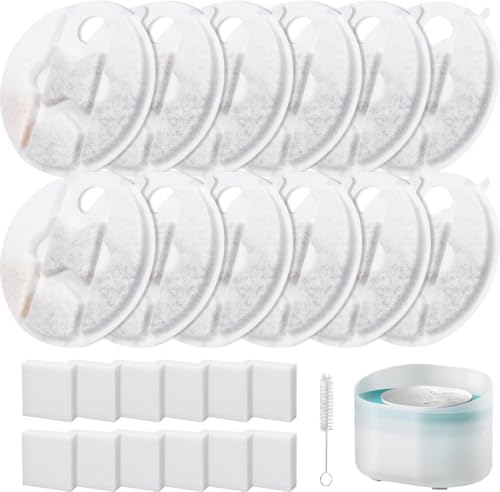 Replacement Filters for Petlibro Capsule Dog Fountain PLWF008-12 Packs Replacement Filters+12 Pre-Sponges with 1 Clean Brush|Multi-Filtration Flow Rate|Remove Odor by VinDox
