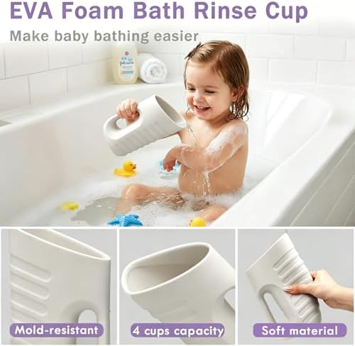 Babylush Baby Bath Rinse Cup & Rinser – 1000ml Soft EVA, 0.3lb Lightweight, BPA-Free Bath Water Pourer, Baby Bath Pitcher, Shower Cup for Kids (Grey) - Image 3